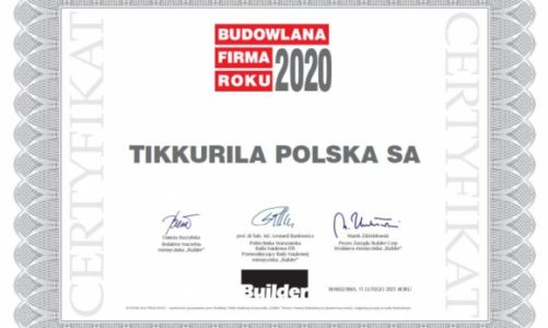 Tikkurila z tytułem „Budowlanej Firmy Roku 2020”